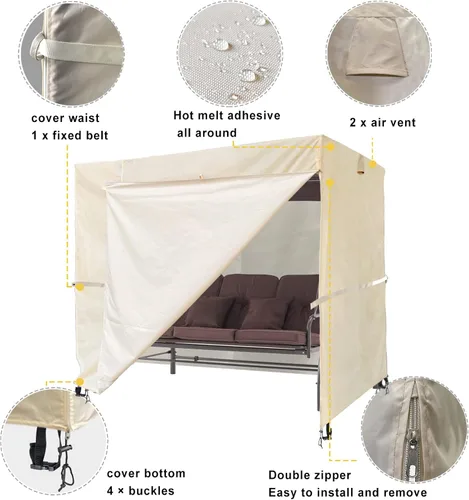 Miniatura 3 de Ourdoor Swing Cove, Cubierta para Hamaca de 2 Asientos Triples, Cubierta para Columpio de Jardín, Cubierta para Silla Planeadora de Hamaca