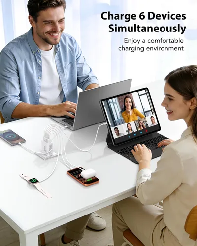 Miniatura 7 de Paquete de 2 bloques de cargador rápido USB C de 65 W, 6 puertos (PD3.0 45 W+QC 20 W), enchufe de cargador de pared, cubos de carga multipuerto