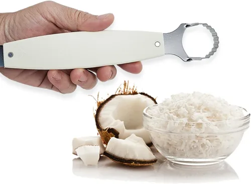 Miniatura 4 de WitnyStore Rallador de coco con mango de plástico blanco de 8¾ pulgadas de largo, 2 cuchillas, herramienta de cocina de estilo tailandés tradicional