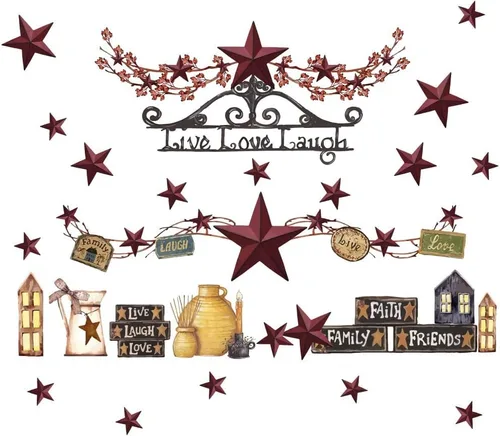 SUPERDANT Calcomanías de pared estilo campestre con estrella de granero, calcomanías de vinilo para decoración del hogar para cocina, comedor, sala