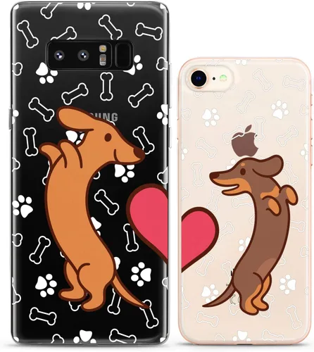 Miniatura 9 de Fundas a juego para parejas compatibles con iPhone 16 15 14 13 12 11 Pro Max Mini Xs X 6s 8 Plus 7+ Xr 10 SE 5 Doxie Dog Paw Pattern Cute Art Mate