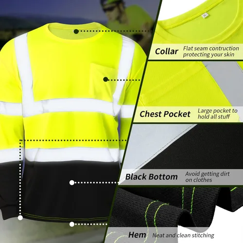 Miniatura 3 de Zhanmai 6 Pack Long Sleeve Safety Shirt High Visibility Reflective Class 3 Hi Vis Construction Safety Shirt with Pocket Amarillo