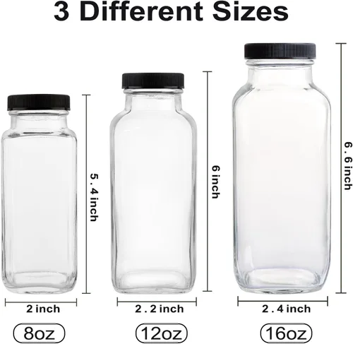 Miniatura 7 de HINGWAH Botellas de vidrio de 12 onzas, juego de 20 botellas de agua de vidrio vintage con tapas, ideales para almacenar jugos, leche, bebidas