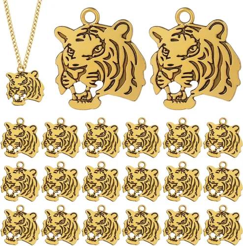 30 dijes de tigre para hacer joyas, dije de cabeza de tigre dorado antiguo para collar, pulsera, dijes de animales de metal para llavero, bolsa,
