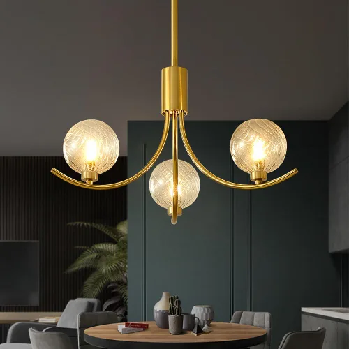 Miniatura 3 de Candelabro moderno negro de 3 cabezales con 3 bombillas de globo de vidrio transparente, lámparas elegantes con detalles negros, luz de techo