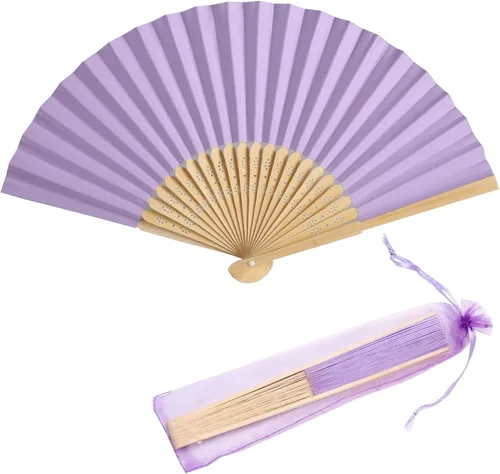 Miniatura 7 de 50 abanicos de mano de papel con bolsas de organza, abanicos plegables de mano de bambú para bricolaje, recuerdos decorativos de fiesta de boda Crema