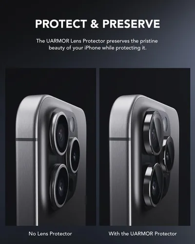 Miniatura 4 de UARMOR - Protector de lente de cámara para [iPhone 16 Pro y 16 Pro Max] 9H de vidrio templado y cubierta de aluminio, HD transparente, kit de fácil