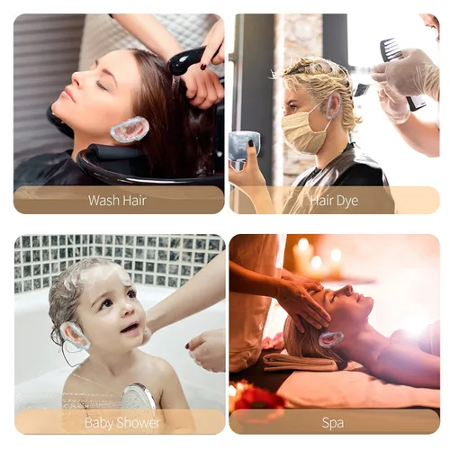 Miniatura 5 de Paquete de 200 protectores de oído transparentes, desechables, impermeables, para teñir el cabello, protectores de oídos de plástico impermeables