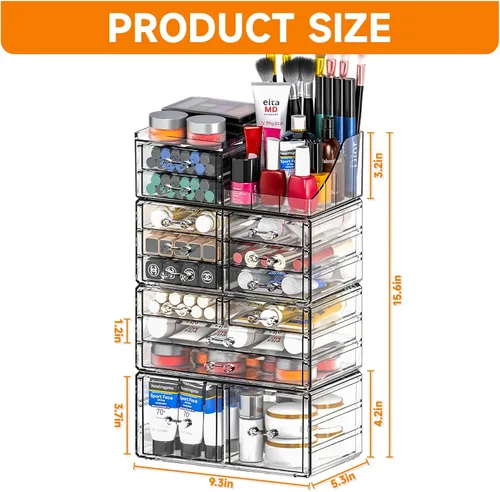 Miniatura 3 de Cq acrylic Organizadores de maquillaje para tocador con 6 cajones, paquete de 2 organizadores de cajones transparentes, bonitos accesorios