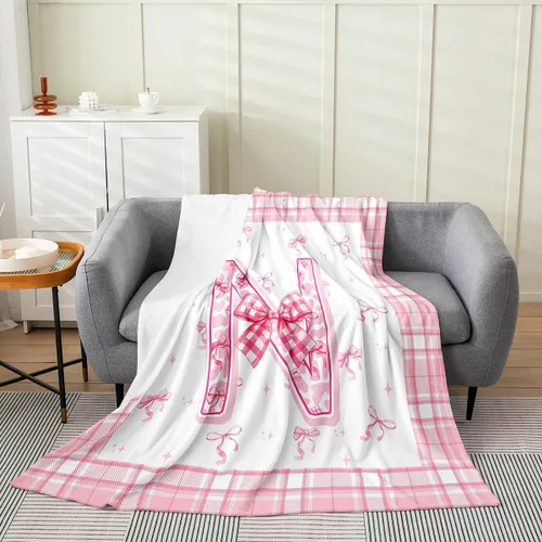 Miniatura 28 de Erosebridal Manta de franela con inicial de letra B, manta de forro polar con lazo rosa, 40 x 50 pulgadas, bonitos lazos del alfabeto, manta