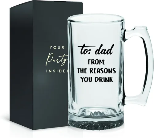 Miniatura 9 de Your Dream Party Shop Taza de vidrio de cerveza con texto en inglés "To Dad From the Reasons You Drink", de 16 onzas, regalos divertidos para papá