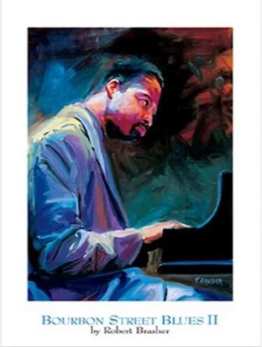 Buyartforless Bourbon Street Blues II por Robert Brasher - Póster de 18 x 24 pulgadas, diseño vintage de jazz blues, música y piano de Nueva Orleans