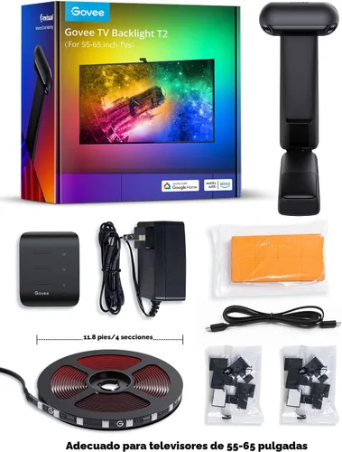 Miniatura 8 de Govee Envisual - Retroiluminación LED T2 para TV con cámaras duales, tira de luces LED RGBIC Wi-Fi de 11.8 pies para televisores de 55 a 65