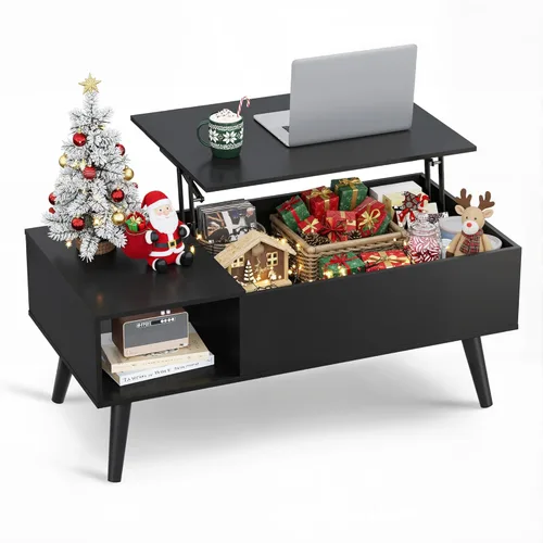 Miniatura 9 de WLIVE Mesa de Centro para Sala de Estar, Mesa de Centro Pequeña con Almacenamiento, Mesa Central de Comedor de Madera Moderna con Tapa Elevable