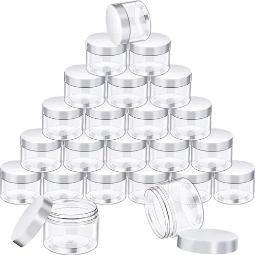 Miniatura 26 de SATINIOR 24 frascos de plástico transparente vacíos con tapas, recipientes de almacenamiento redondos de boca ancha para productos de belleza