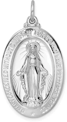 Auriga Fine Jewelry Colgante de plata de ley 925 chapado en rodio sólido de medalla milagrosa (L-1.514in, W-0.793in), regalo para mujer, Metal, No
