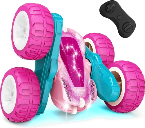 Miniatura 10 de Tecnock - Auto a control remoto para niños, autos RC de 2.4GHz con carga fácil USB-C, 4WD doble cara que gira 360° y voltea, auto de acrobacias RC
