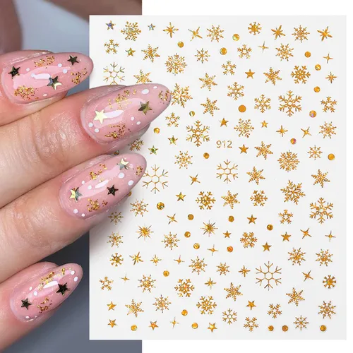 Miniatura 3 de 12 hojas de calcomanías de arte de uñas de copo de nieve de Navidad, suministros de uñas doradas, calcomanías de uñas de copo de nieve, copos