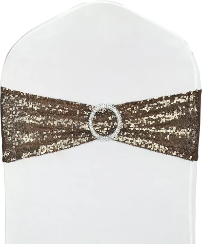 Miniatura 13 de Bandas para Sillas con Lentejuelas Elásticas Lazos de Spandex Poliéster para Fiestas Hotel Bodas Banquetes Decoración - 6 Piezas Aqua Sparkling