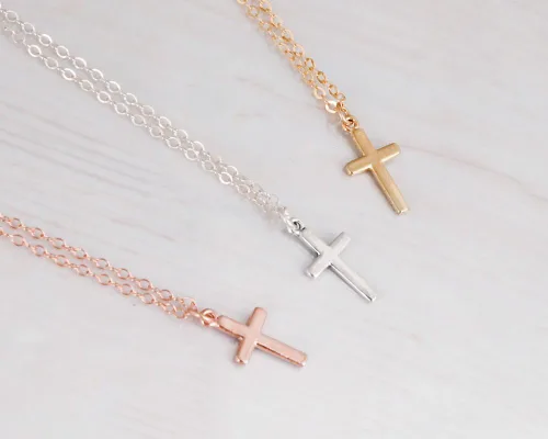 Miniatura 8 de Collar de cruz de oro para mujer, collares con colgante de cruz minimalista, longitud de 16 a 18 pulgadas, joyería cristiana hecha a mano, regalo