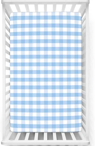 Miniatura 12 de Sábanas bajeras ajustables con temática a cuadros, sábanas portátiles para cuna, suaves y elásticas, sábana bajera para cuna para niños y niñas, 24