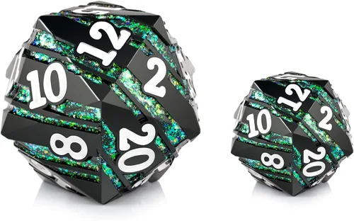 Miniatura 3 de D20 Dados Metal DNDND - Dados metálicos grandes de 1.299 in con magnífica caja de regalo para Calabozos y Dragones (rayas verdes)