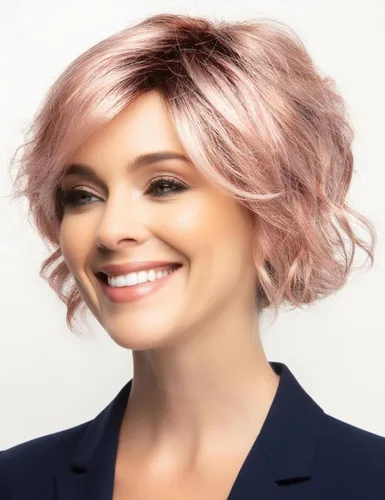 TISHINING Pelucas cortas onduladas de color rosa degradado para mujeres blancas, longitud de la barbilla, peluca rizada de color rosa con flequillo,