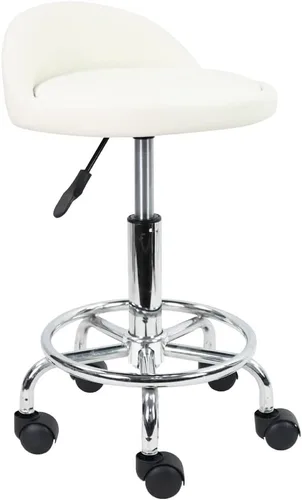 Miniatura 8 de KKTONER Taburete rodante redondo de cuero sintético con reposapiés, altura ajustable, giratoria, trabajo, spa, silla de tareas con ruedas (negro)