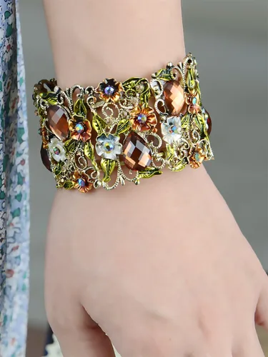 Miniatura 6 de Alilang Brazalete inspirado en antigüedades con jardín de flores y estrás