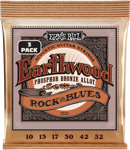 Miniatura 12 de Ernie Ball Earthwood P03543 - Cuerdas para guitarra acústica personalizadas de bronce fosforoso medio, paquete de 3, calibre 12.5-56