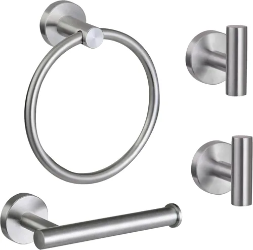 Miniatura 12 de El juego de 4 piezas de accesorios de baño de acero inoxidable dorado cepillado incluye anillo para toalla de mano, soporte para papel higiénico y 2