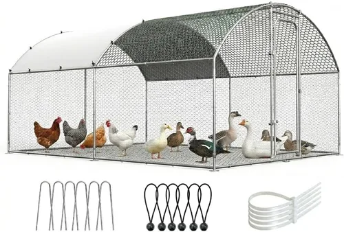 Miniatura 10 de ORANLAND Gallinero de metal grande, 9.9 x 9.9 x 6.6 pies con tapa, corral de pollo con techo de espira con cerradura de seguridad, jaula de conejo