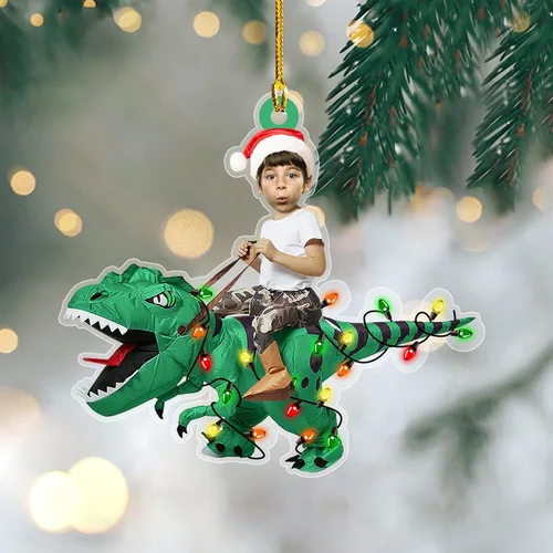 GODLOVER Foto personalizada de bebé con adorno de Navidad de dinosaurio, plano impreso en 2D, adornos de Navidad, regalos de familia, regalo Estilo 1
