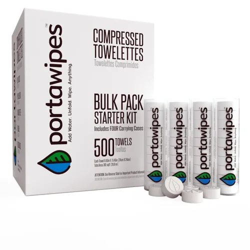 Portawipes Coin Tissus, paquete de 500 con 4 estuches de transporte, tabletas de papel higiénico, toallas comprimidas, toallitas expandibles, suaves