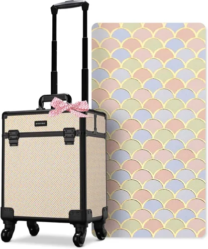 Miniatura 15 de BYOOTIQUE estuche rodante para maquillaje 4 en 1, con cerradura, maletín tipo trolley para cosméticos, con 4 ruedas extraíbles, organizador de viaje