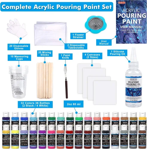 Miniatura 4 de Shuttle Art Pintura acrílica para verter, juego de 36 botellas (2 oz/2.0 fl oz), suministros de vertido de alto flujo premezclados con lienzo, 36