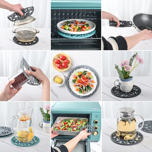 Miniatura 3 de Salvamanteles de silicona para platos calientes, ollas y sartenes, tapete multiusos tallado resistente al calor, almohadillas calientes para cocina
