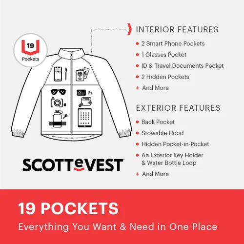 Miniatura 2 de SCOTTeVEST Pack - Chaqueta rompevientos para hombre, 19 bolsillos ocultos, abrigo ligero repelente al agua para viajes y más