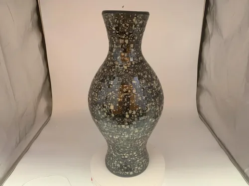 Miniatura 7 de Jarrón de mosaico de 24 pulgadas, cilindro alto hecho de terracota con piezas de mosaico de vidrio negro y gris, pieza decorativa hecha a mano