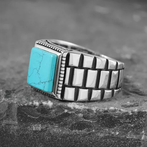 Miniatura 4 de Sterling Silver Rings for Men - Style Mens Sterling Silver Ring with Onyx or Turquoise Stone, Anillos Para Hombre