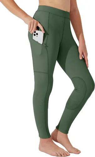 Miniatura 5 de Willit Pantalones de equitación para niñas, pantalones ecuestres para niños, parches de rodilla, mallas escolares con bolsillos con cremallera