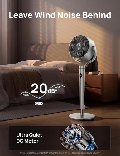 Miniatura 4 de Dreo Ventiladores inteligentes para dormitorio, ventilador oscilante omnidireccional de 120° + 120°, ventilador de pedestal silencioso de 90 pies