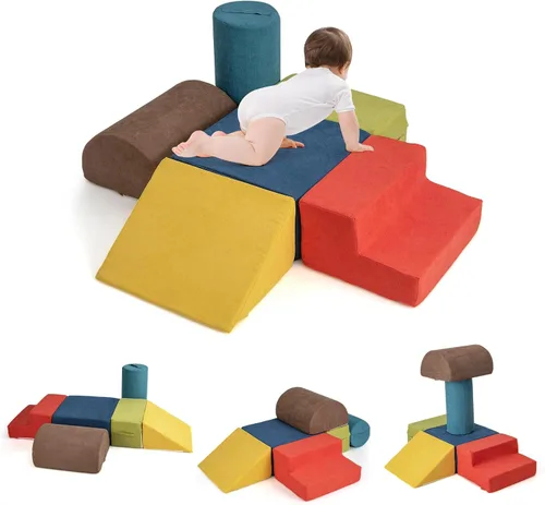 INFANS Juguetes de escalada para niños pequeños, juego de 6 piezas de bloques de espuma suave para trepar y gatear con estructura de actividad y