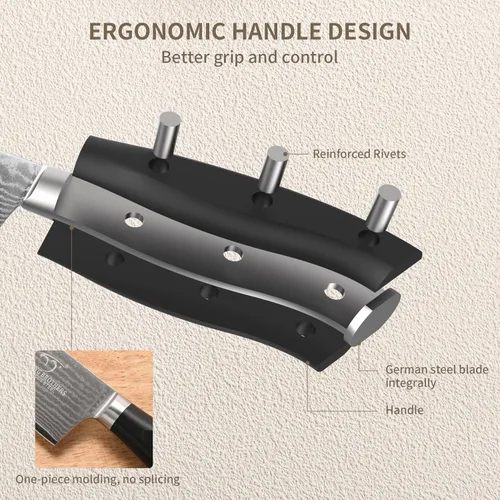 Miniatura 3 de NANFANG BROTHERS Damascus - Juego de cuchillos de cocina de 14 piezas con tijeras y afilador, acero de damasco VG10, mango ergonómico ABS, Negro