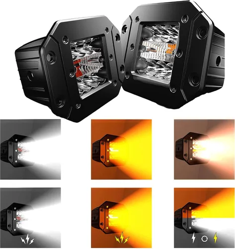 2 piezas de cápsulas LED de montaje empotrado de 5 pulgadas, 6 modos luz ámbar/blanca, estroboscópica, antiniebla, luz de marcha atrás, luz de