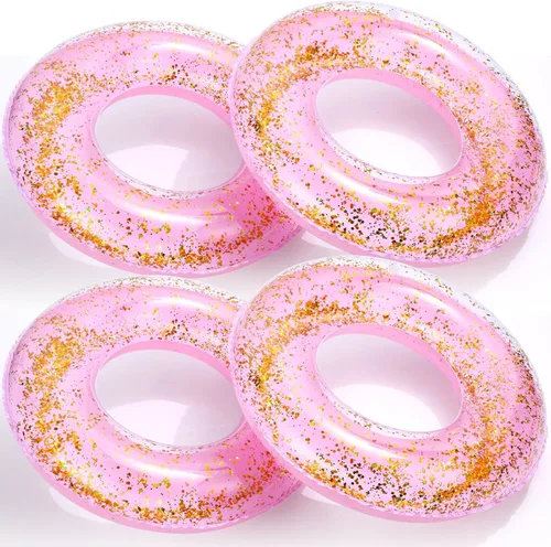 Flotador inflable de piscina con purpurina de 30 pulgadas, tubo de natación con confeti dorado, tubo interior de natación para adultos, flotadores