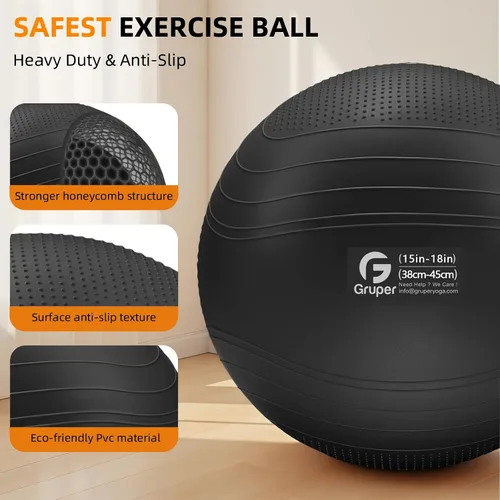Miniatura 4 de Gruper Pelota de yoga, pelota de ejercicio antideslizante extra gruesa para entrenamiento, yoga, embarazo, 4 tamaños de silla anti estallido