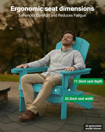 Miniatura 7 de YEFU Silla Adirondack, silla Adirondack de plástico de gran tamaño, sillas plegables para exteriores con soporte para tazas, silla de césped