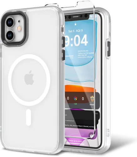 Miniatura 148 de Funda para iPhone 11 con protector de pantalla, compatible con MagSafe, ultra delgada, translúcida, mate, a prueba de golpes, color negro