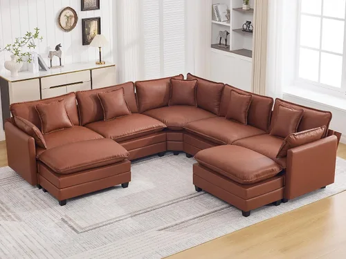Miniatura 54 de Otomán de Sofá Moderno de Chenille Nube de 35'', Otomán Rectangular para Sofá Seccional Modular, Beige